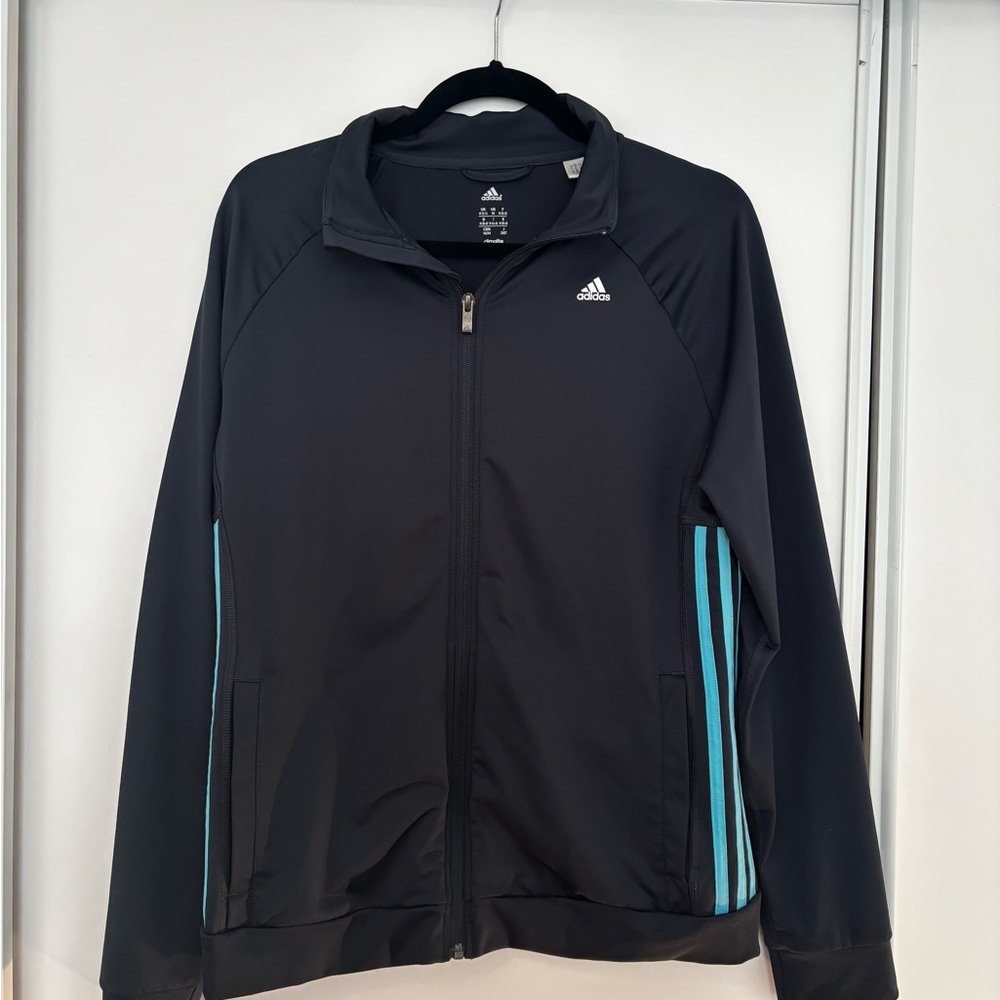 Adidas Black Jacket with Blue Stripes